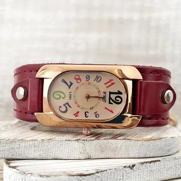 🎁50% de réduction😄Montre vintage en cuir et pierre à quartz pour femme