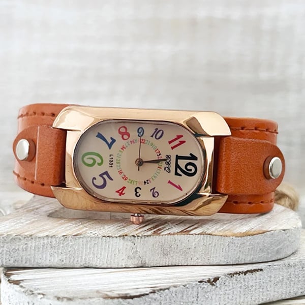 🎁50% de réduction😄Montre vintage en cuir et pierre à quartz pour femme