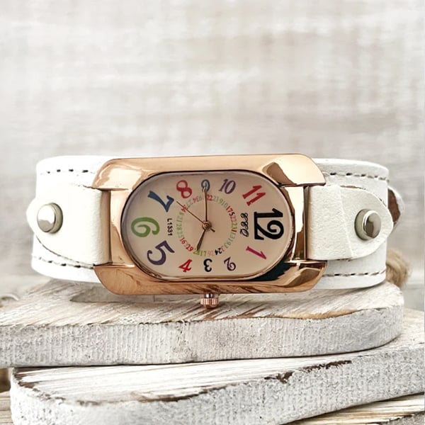 🎁50% de réduction😄Montre vintage en cuir et pierre à quartz pour femme